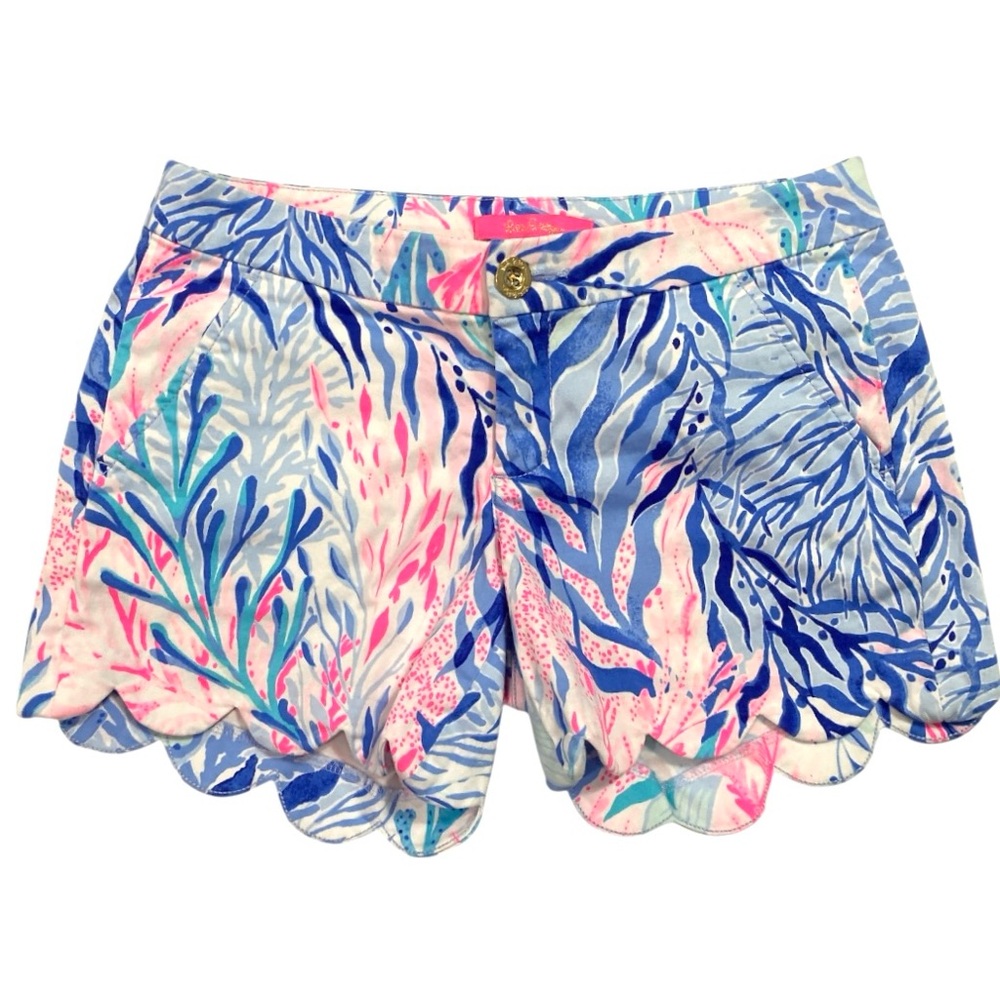 Lilly Pulitzer Kaleidoscope Coral Scalloped Hem Shorts Stretch Cotton Spandex 0